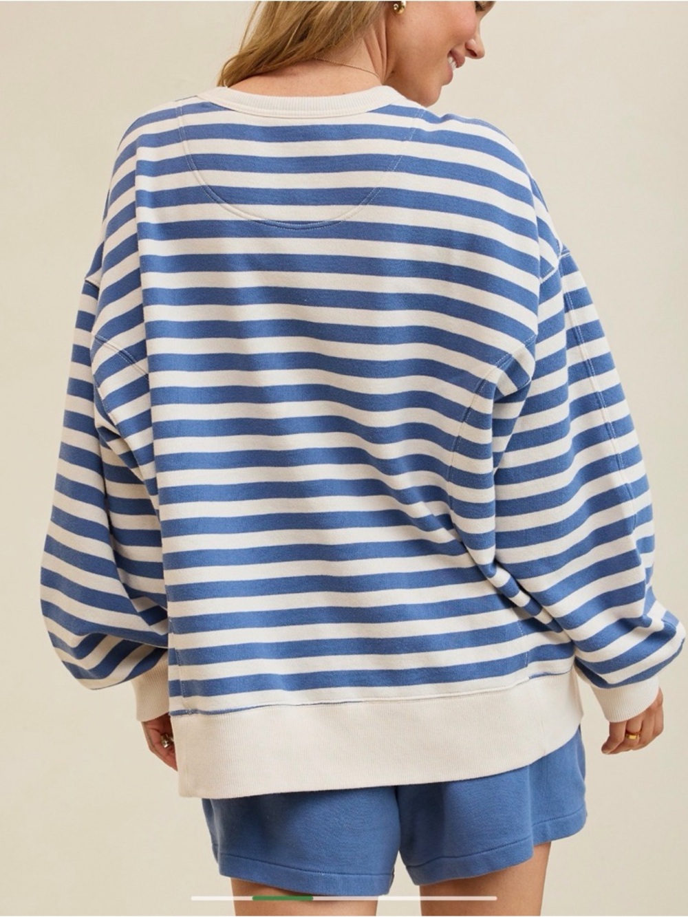 Aerie Go-To Sweatshirt Size XS Blue/Natural Stripe - Picture 3 of 4